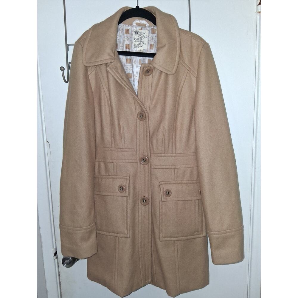 Anthropologie Tulle Wool Blend Coat in a Tan Color (Large)